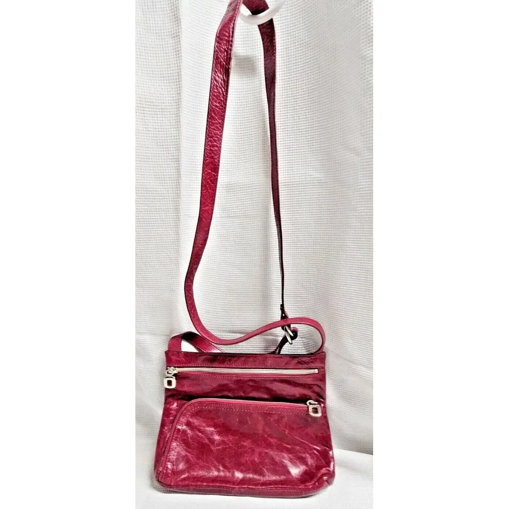 Hobo the Original  Plum Colored doubt zip front Leather‎ Crossbody 10